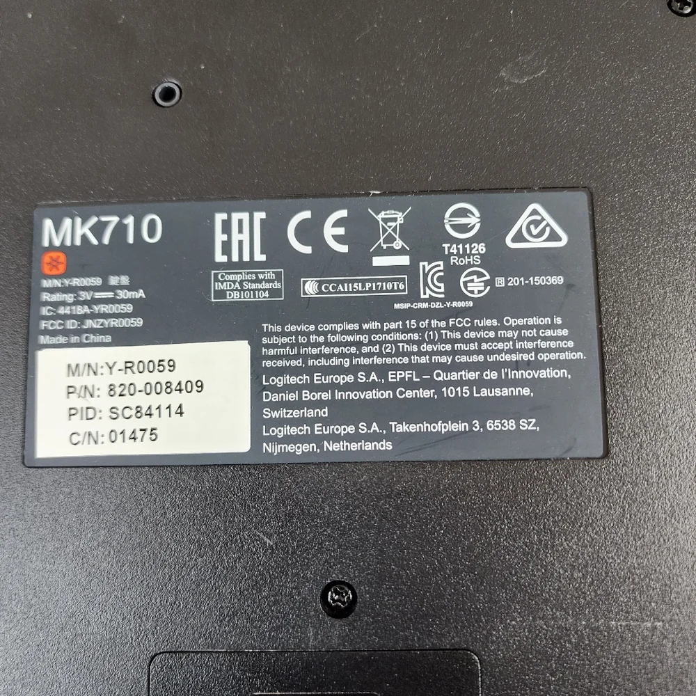 Logitech MK710 Wireless Keyboard Without Unifying Dongle. EUC.